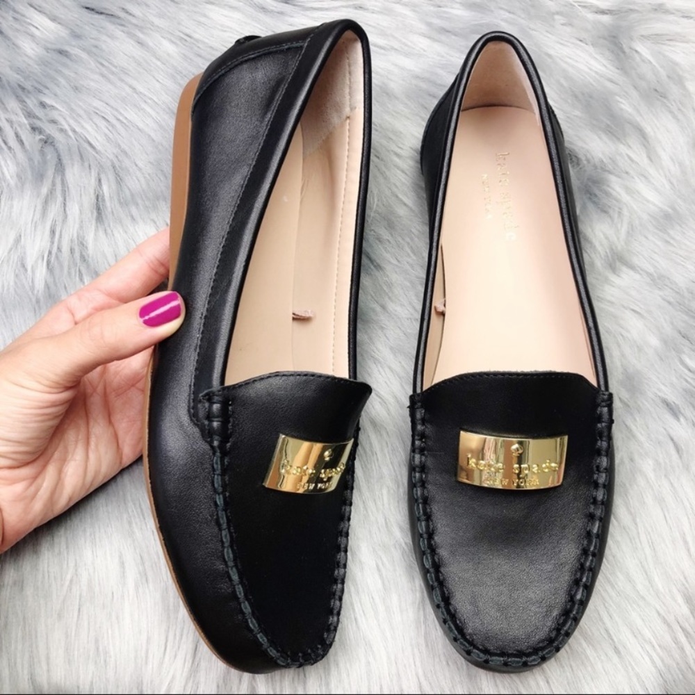 New Kate Spade Black Leather Corrie Loafer Flats